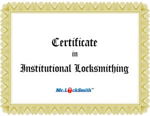 Mr. Locksmith Certificate Insitutional Locksmith